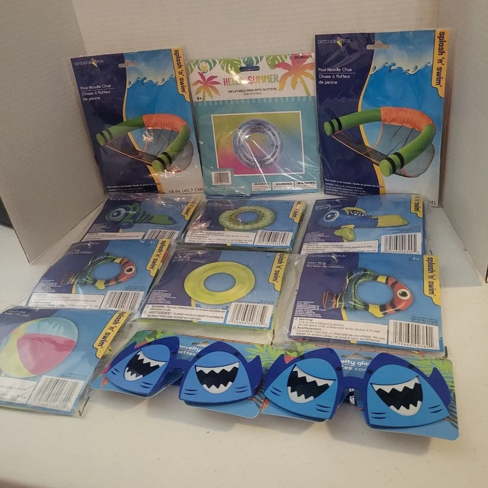 Spring Summer Pool Bundle - Swim Rings, Inflatable Fish, Chair, Ball, Sunglasses